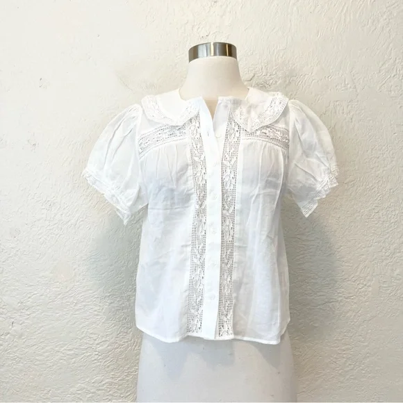 cupcakes & cashmere Top Blouse White Lace Trim Coquette Cottagecore XS Fairy - Picture 6 of 7
